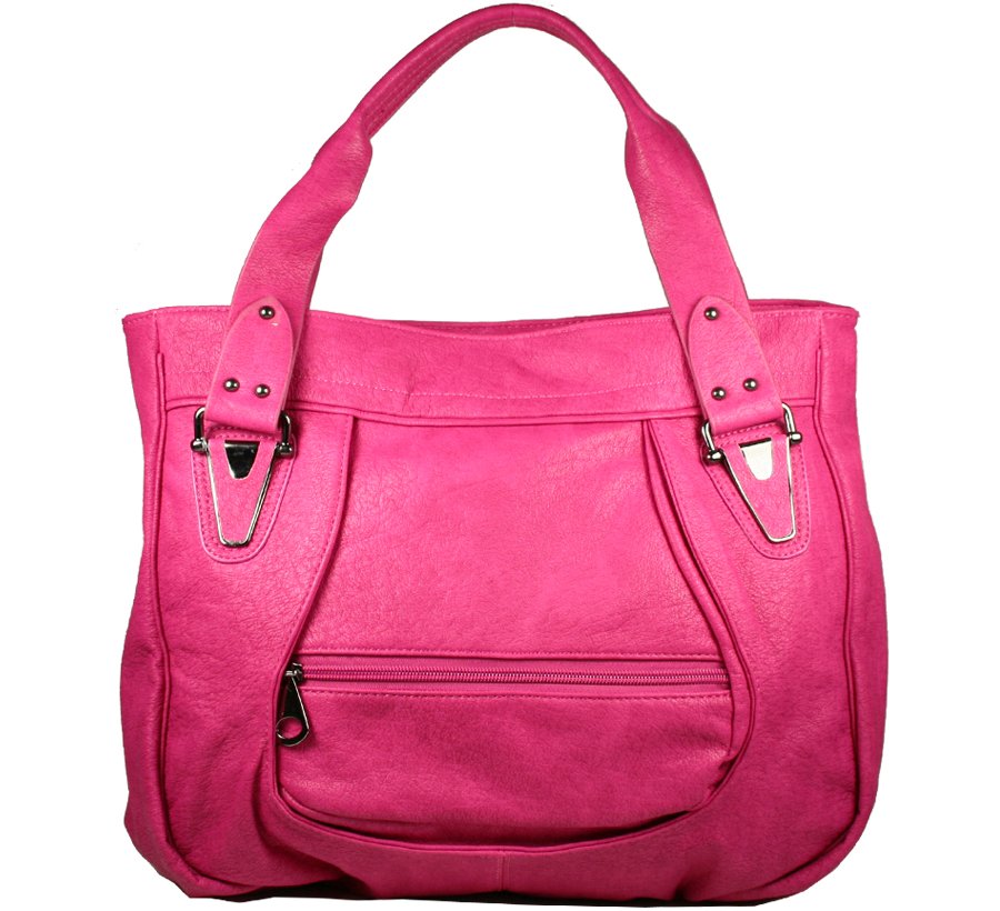Pink Handbag with Outside Zippered Compartment