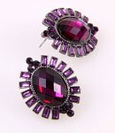 Antique Silver Tone Metal Post Earrings With Acrylic