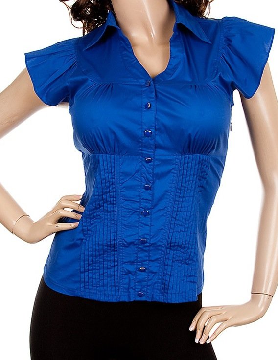 Blue Short Sleeve Pleated Shirt SMALL, MEDIUM, LARGE