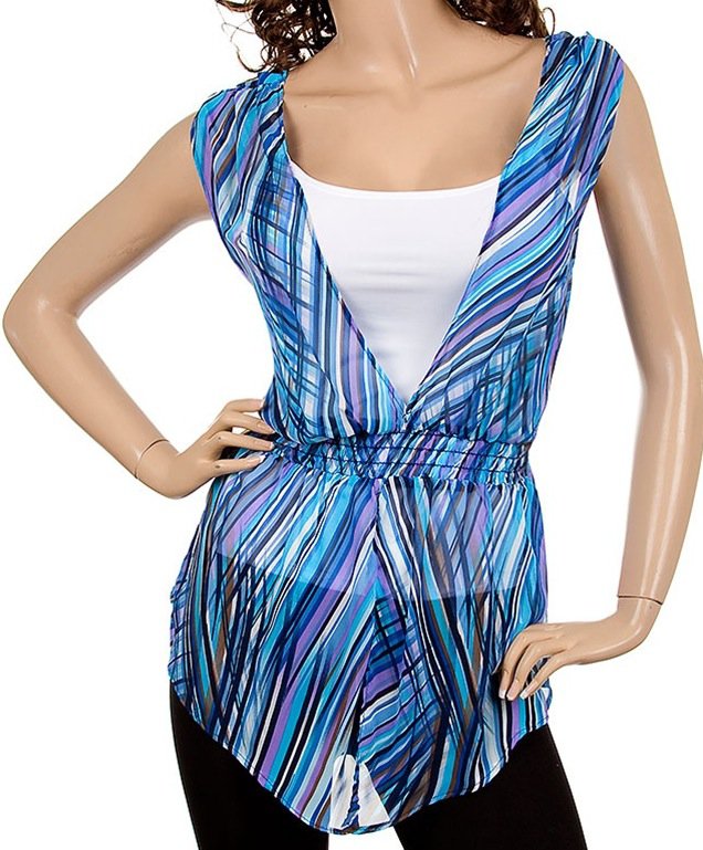 Blue Chiffon Blouse with Tank Top SMALL, MEDIUM, LARGE