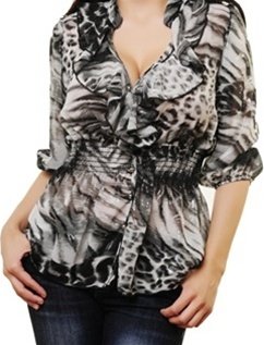 Grey Animal Print Blouse SMALL