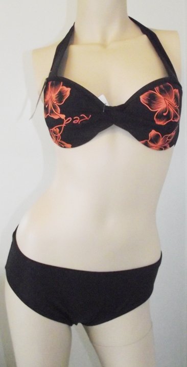 Black and Orange Coloured 2 Peice Halter Bikini Set
