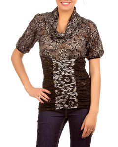 Black and Grey Lace Short Sleeve Blouse SMALL, MEDIUM, LARGE