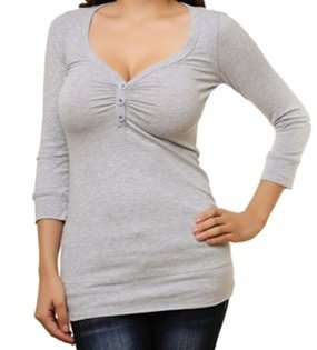 Gray Casual Long Sleeve Shirt LARGE