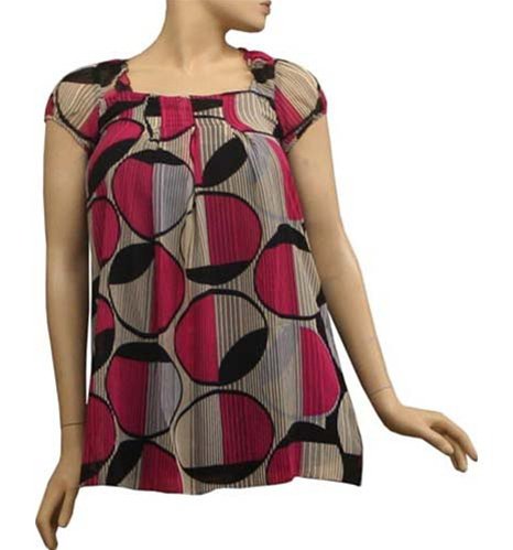 Capped Sleeve Blouse with Circle Print SMALL-MEDIUM-LARGE