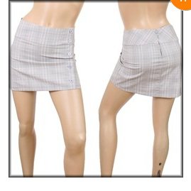Grey Plaid Skirt Above the Knee LARGE - XLARGE