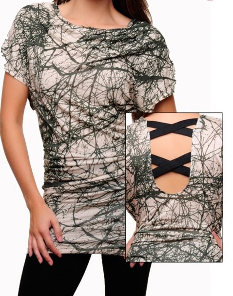 Olive and Cream Abstract Blouse SMALL - MEDIUM - LARGE