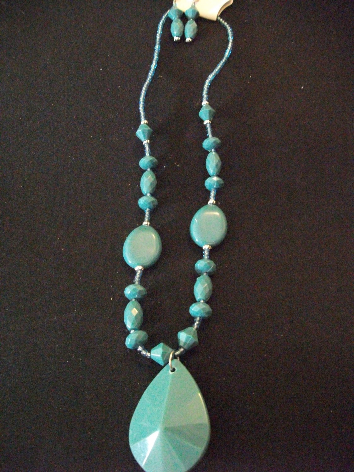 Blue Beaded Necklace and Earring Set