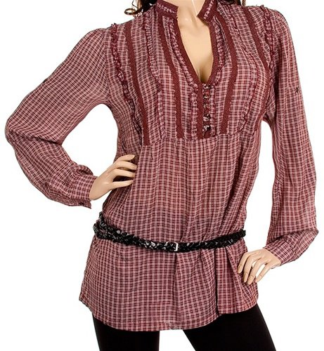 Wine Checkered Blouse 1XL - 2XL