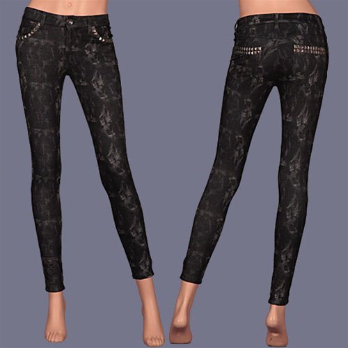 Black Print Jeans with Studded Pockets and Belt Loop SMALL, MEDIUM, LARGE