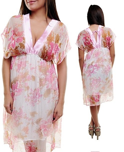 V-Neck Open Sleeve Floral Print Empire Waist Dress SMALL - LARGE