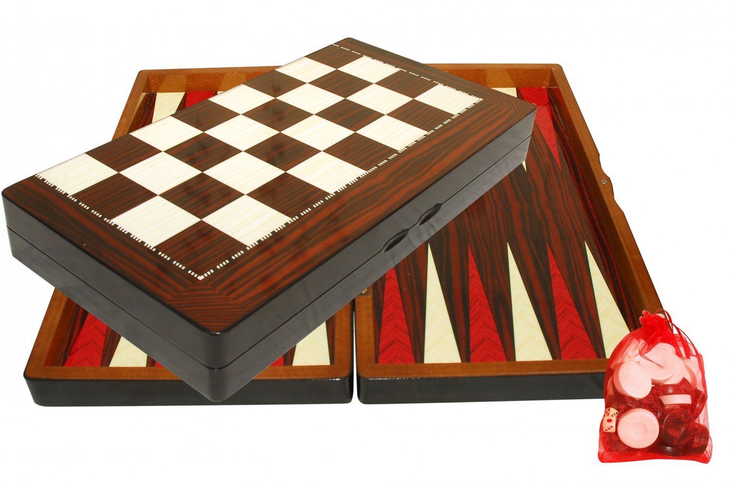 Walnut Backgammon/Chess Handmade Wood Set Large NEW FREE SHIPPING