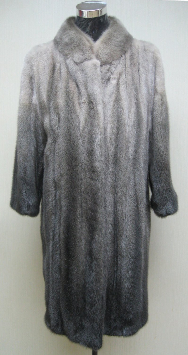 LADIES DEGRADE GREY MINK LETOUT 3/4 SL JKT REVERSIBLE SILK + LEATHER BELT- 62122