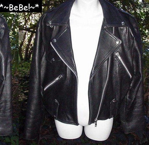 >~O~> BAD GIRL BIKER Motorcycle---== BEBE ==---Designer Black LEATHER JACKET $250.00 New!