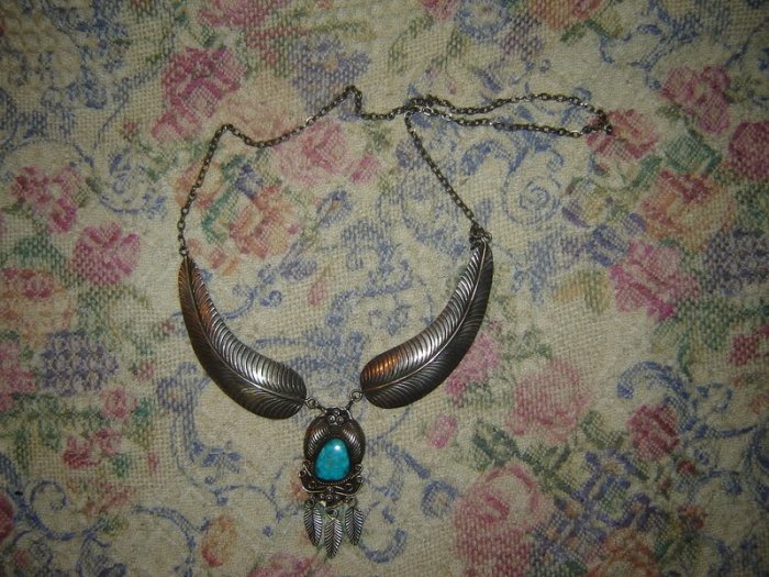 Vintage Spiderweb Turquoise Necklace Signed JB