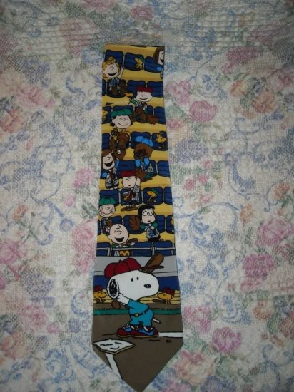 Mens Peanuts Snoopy Beagle at Bat Silk Tie