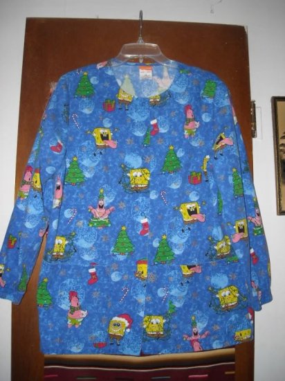 Spongebob Squarepants Christmas Scrub Top Jacket XS