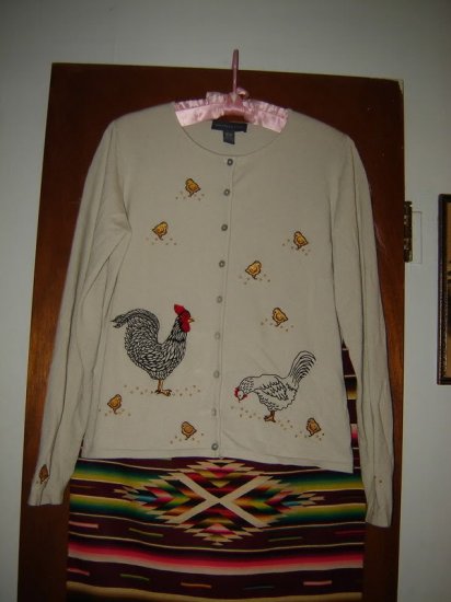 Northern Isles Rooster Chicken Feed Cardigan Sweater M