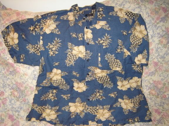Mens Shirt Hawaiian Style L Linen Rayon Blend