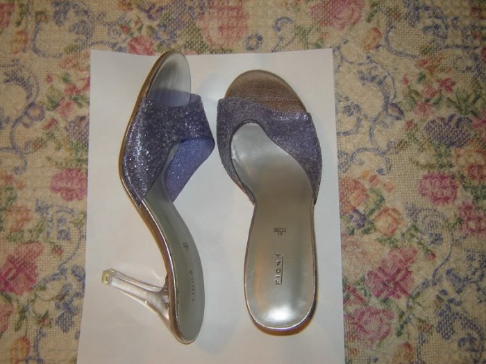 Fioni Purple Glitter Clear Heels Slides Mules Shoes 7.5