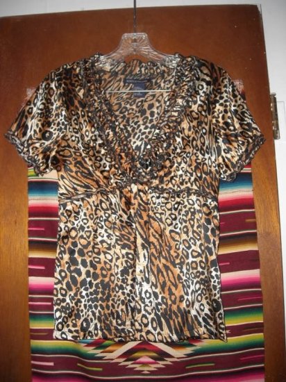 Womens Boston Proper Animal Print Silk Shirt 6