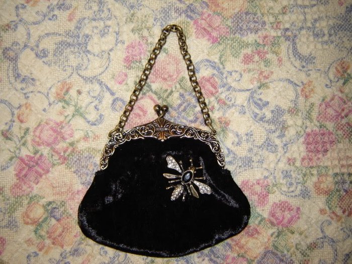 Guess Small Black Velvet Dragonfly Embellished Bag