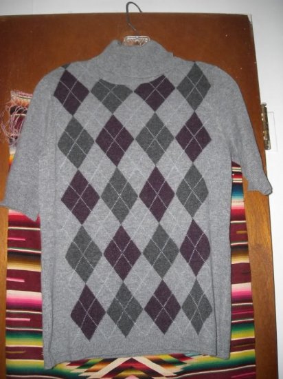 Womens Simply Cashmere Argyle Short Sleeve Sweater M