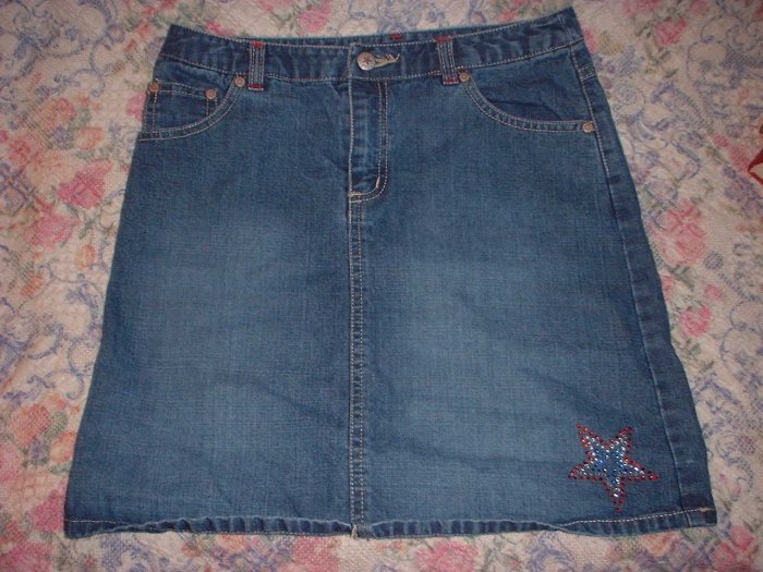 Girls 14 L Old Navy Denim Jean Skirt Star Embellished