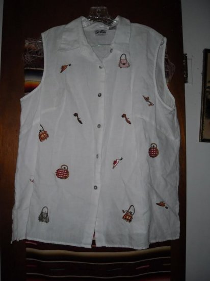 Womens Irish Linen White Sleeveless Shirt 1X
