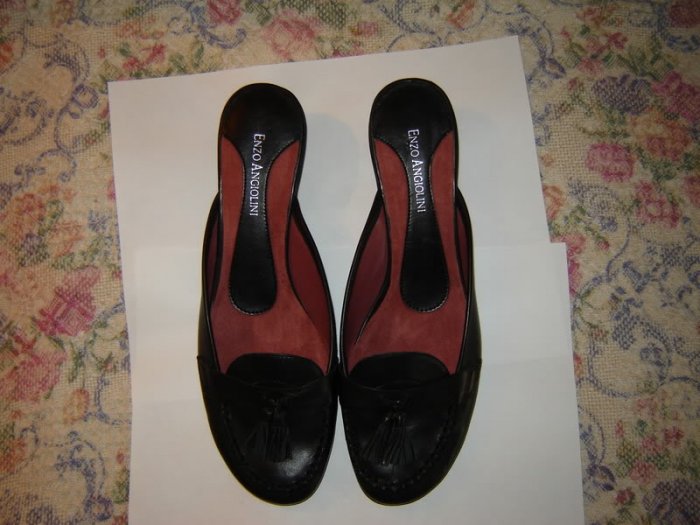 Enzo Angiolini Black Tassel Open Back Shoes Slides 7.5