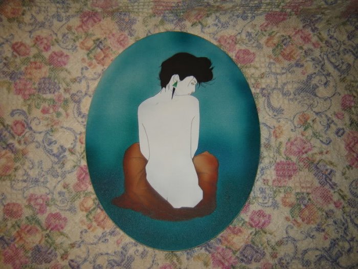 Classy Female Nude Original Art Painting Oval Shape