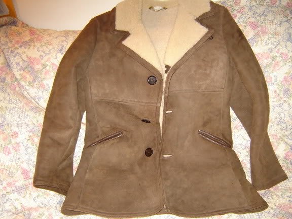 Mens Brown Suede Leather Sheepskin Shearling Coat 36 S