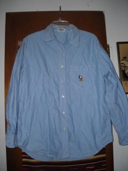 Womens Walt Disney Mickey Mouse Blue Broadcloth Shirt L