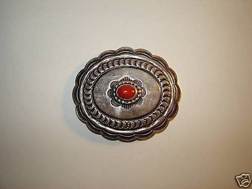 Vintage Coral Stamped Sterling Concho Pin