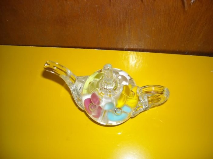 Joe St Clair Teapot Paperweight Colorful Flowers