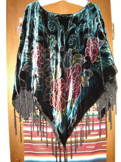 Womens Coldwater Creek Embellished Velvet Poncho