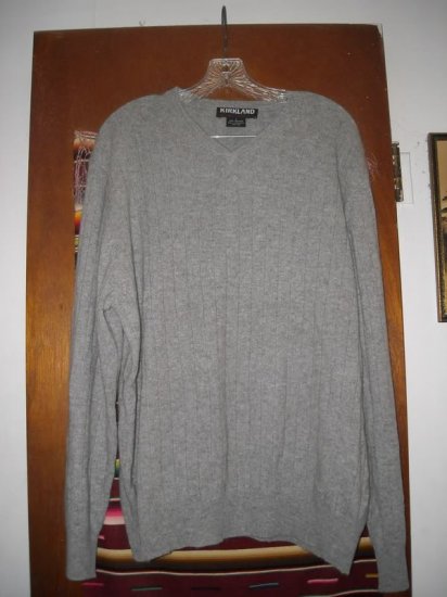 Mens Kirkland Gray Cashmere V-Neck Cashmere Sweater L