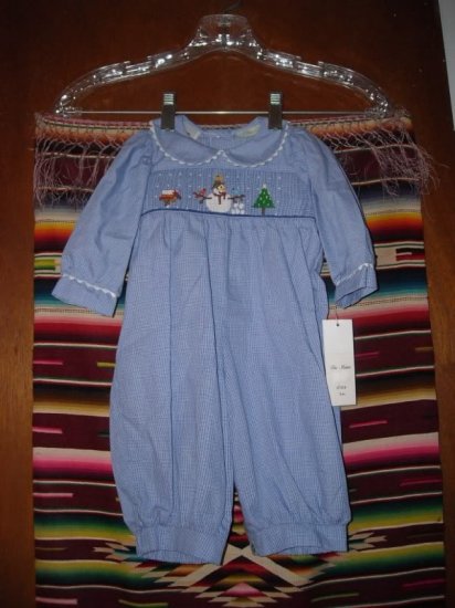Be Mine Smocked Christmas Snowman Outfit Infants 3M