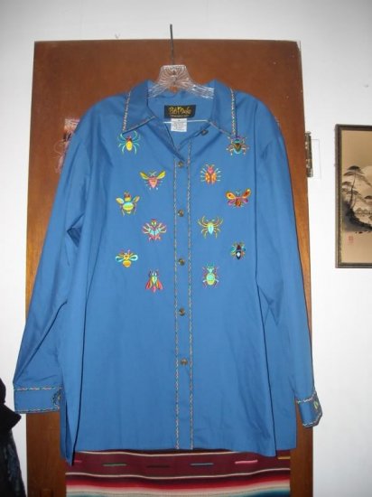 Bob Mackie Wearable Art Blue Insect Butterfly Shirt 1X
