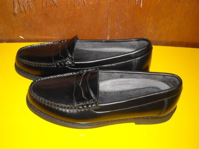 Mens Rockport Vibram Black Leather Loafers Shoes 7.5