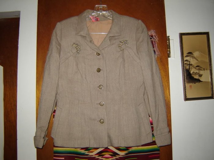 Womens Vintage Embellished Herringbone Jacket S