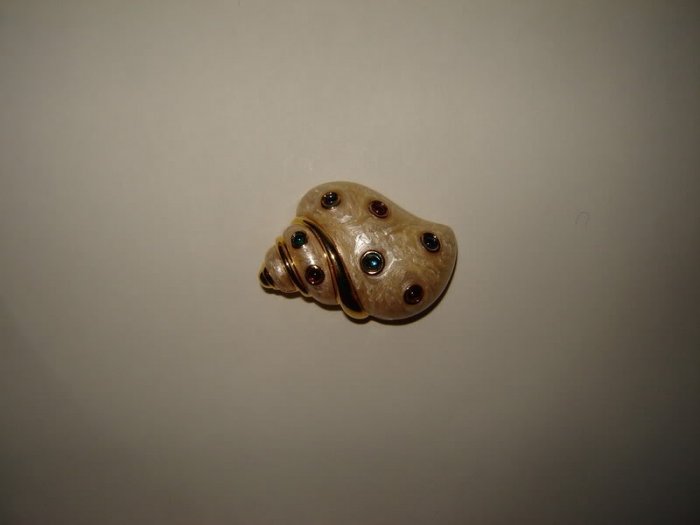 Conch Seashell Pin Enamel Iridescent Jeweled