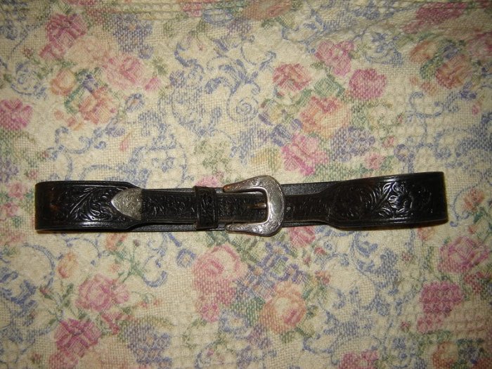 Black Leather Western Style Tooled Belt 30