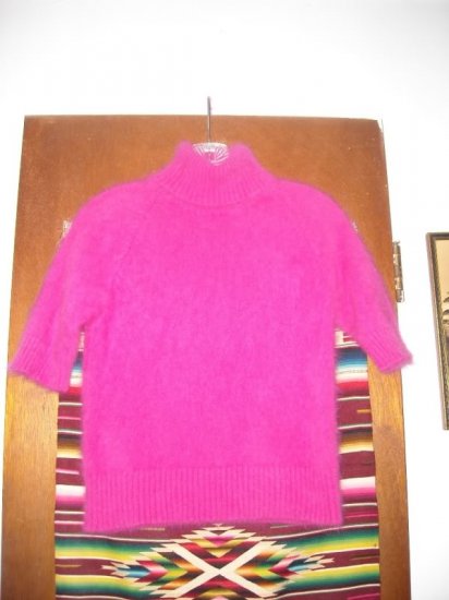 Hot Pink Angora Turtleneck Short Sleeve Sweater XS