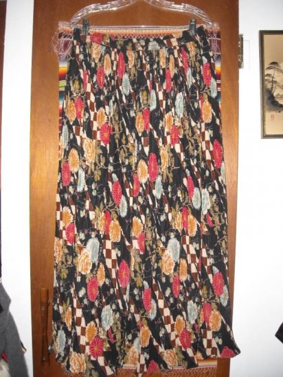 Womens Plus Size Elastic Waist Long Asian Floral Skirt
