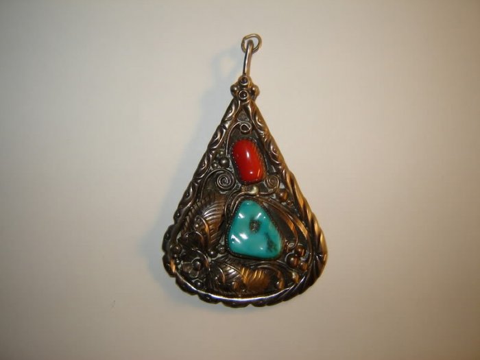 Vintage Large Turquoise Coral Pendant