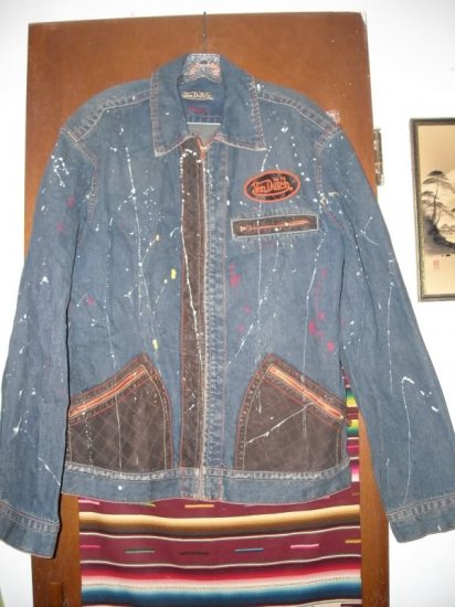 Mens Von Dutch Denim Jacket Leather Trim Distressed