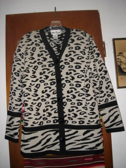 Womens Ami Knits Animal Print Cardigan Sweater 14 L