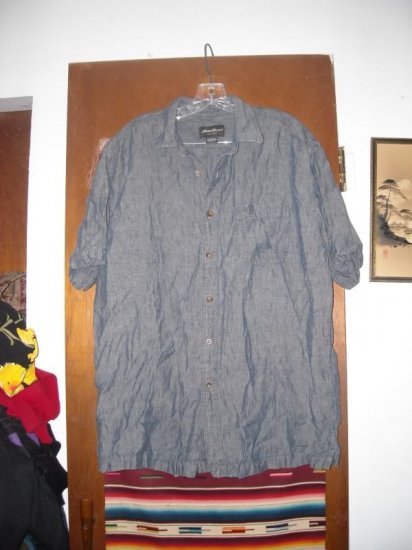Mens Eddie Bauer Dark Blue Linen Shirt L
