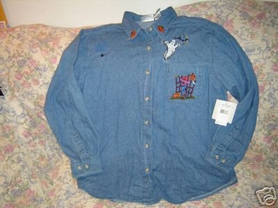 Womens Bill Blass Denim Halloween Shirt L New NWT